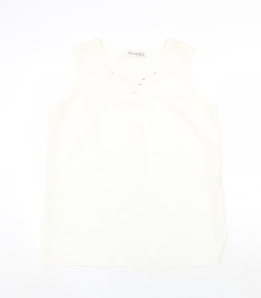 Oscar B Womens Ivory Polyester Basic Tank Size 16 Round Neck