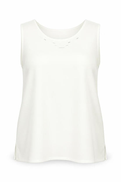 Oscar B Womens Ivory Polyester Basic Tank Size 16 Round Neck