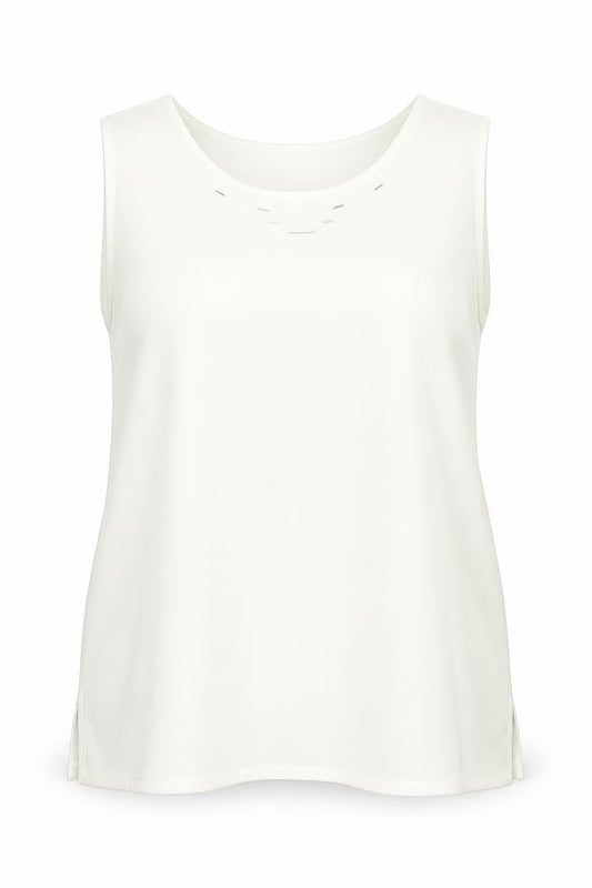Oscar B Womens Ivory Polyester Basic Tank Size 16 Round Neck