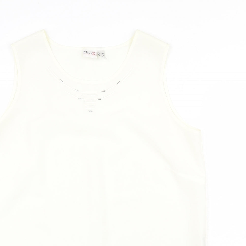 Oscar B Womens Ivory Polyester Basic Tank Size 16 Round Neck