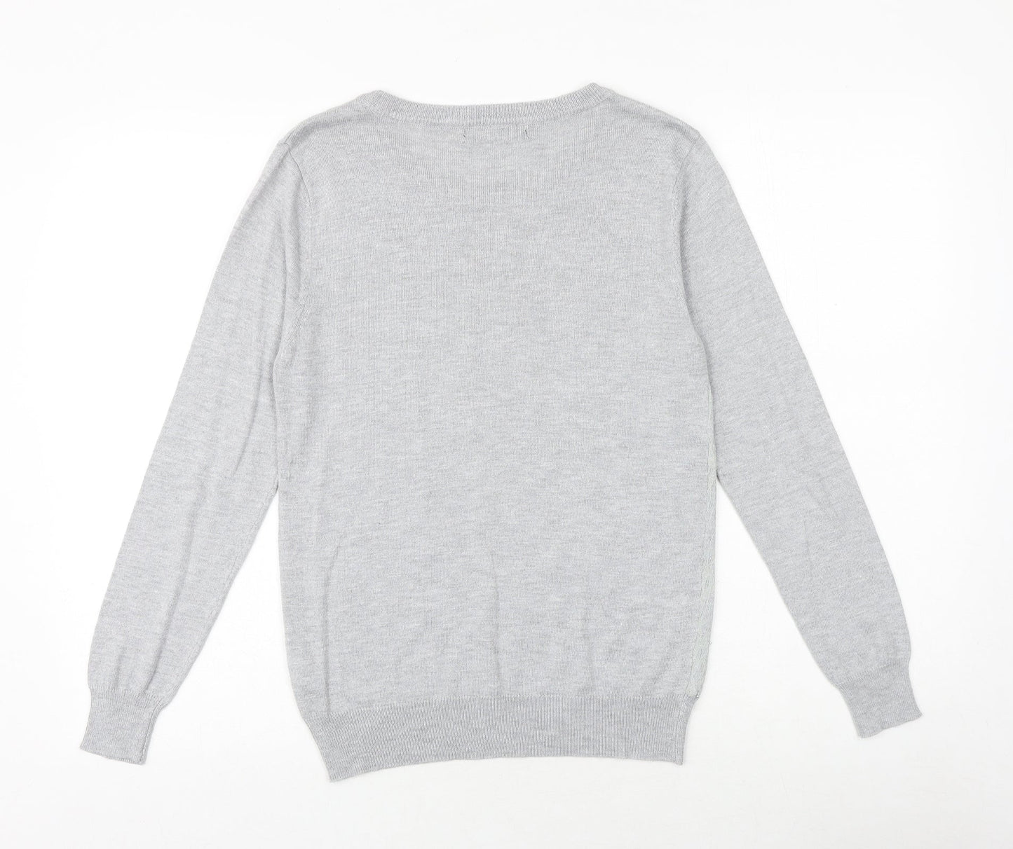 Primark Womens Grey Round Neck Viscose Pullover Jumper Size 12 - Lace Overlay