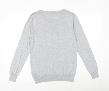 Primark Womens Grey Round Neck Viscose Pullover Jumper Size 12 - Lace Overlay