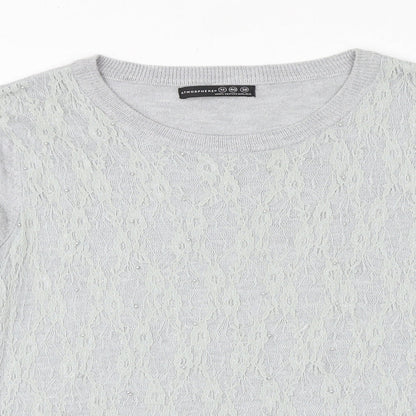 Primark Womens Grey Round Neck Viscose Pullover Jumper Size 12 - Lace Overlay