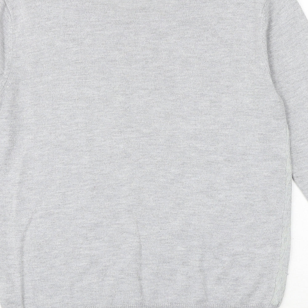 Primark Womens Grey Round Neck Viscose Pullover Jumper Size 12 - Lace Overlay