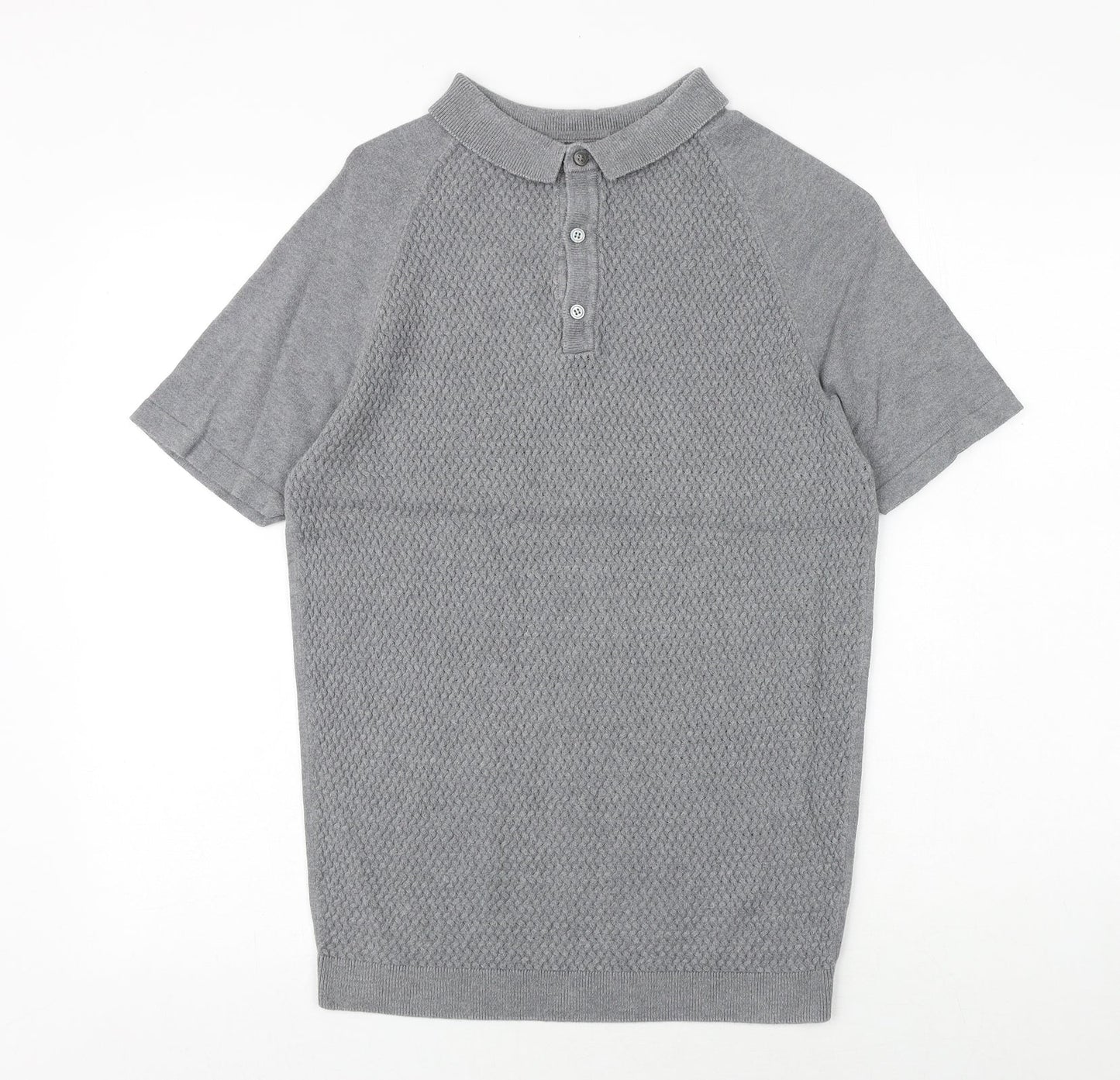 REMUS Mens Grey 100% Cotton Polo Size M Collared Button
