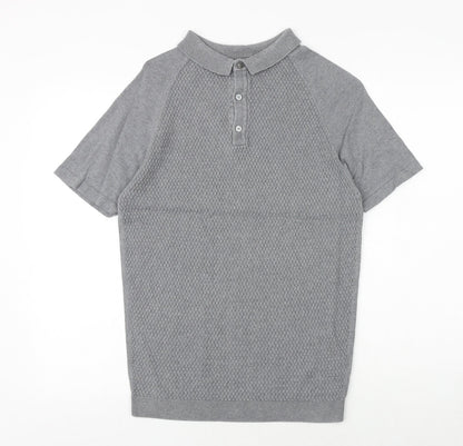 REMUS Mens Grey 100% Cotton Polo Size M Collared Button