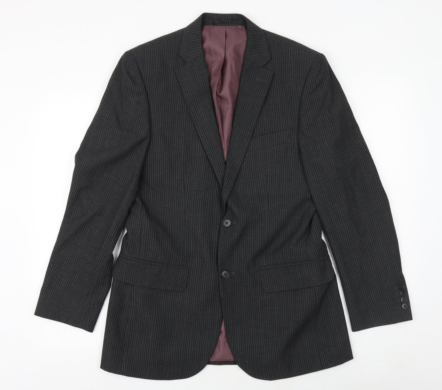 F&F Mens Grey Striped Polyester Jacket Suit Jacket Size 36 Regular