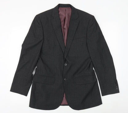 F&F Mens Grey Striped Polyester Jacket Suit Jacket Size 36 Regular