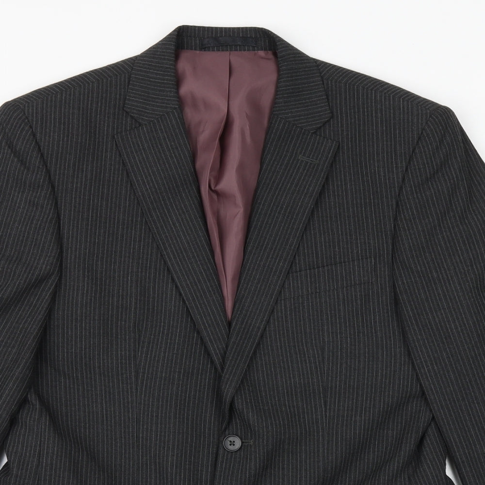 F&F Mens Grey Striped Polyester Jacket Suit Jacket Size 36 Regular