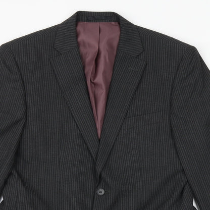 F&F Mens Grey Striped Polyester Jacket Suit Jacket Size 36 Regular