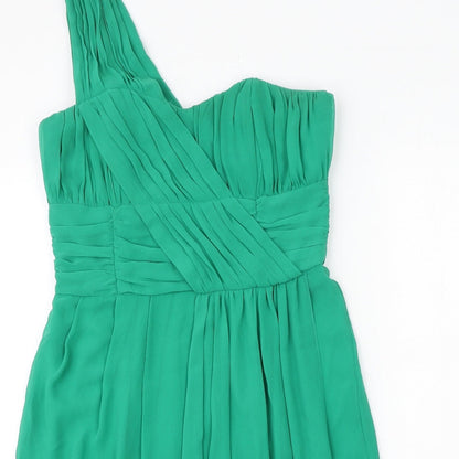 H&M Womens Green Polyester A-Line Size 12 One Shoulder Zip