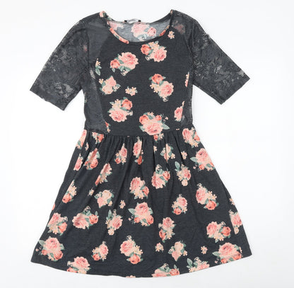 George Womens Multicoloured Floral Cotton Fit & Flare Size 10 Round Neck Pullover