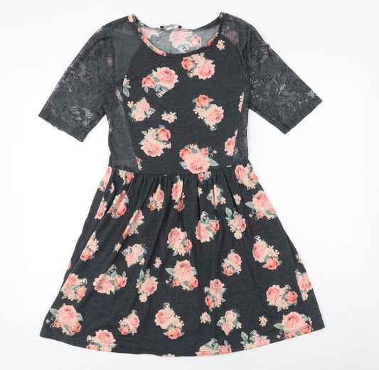 George Womens Multicoloured Floral Cotton Fit & Flare Size 10 Round Neck Pullover