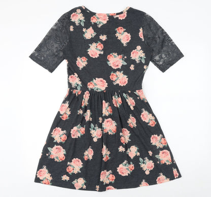 George Womens Multicoloured Floral Cotton Fit & Flare Size 10 Round Neck Pullover