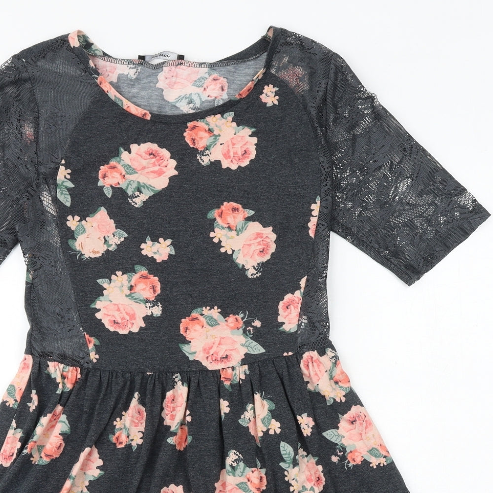 George Womens Multicoloured Floral Cotton Fit & Flare Size 10 Round Neck Pullover