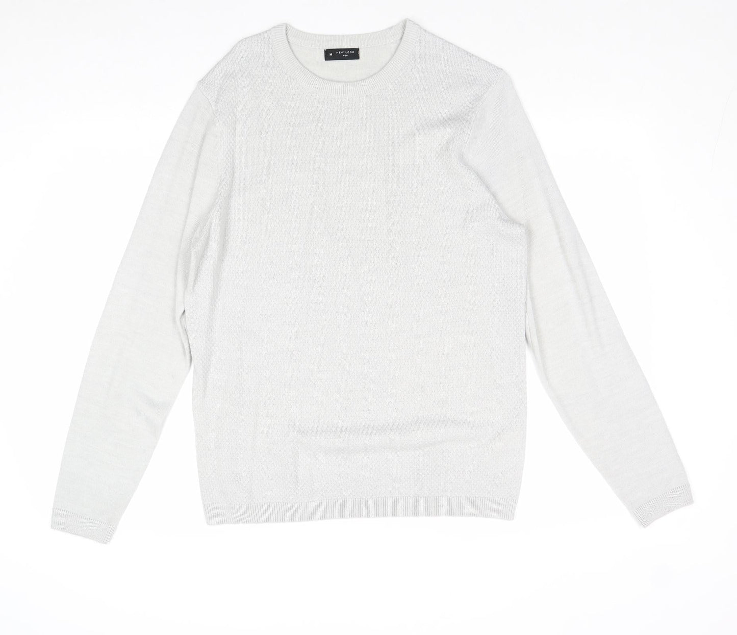 New Look Mens Grey Round Neck Acrylic Pullover Jumper Size M Long Sleeve