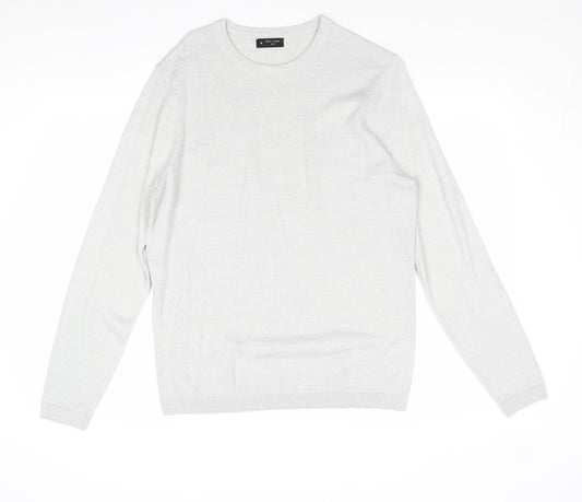 New Look Mens Grey Round Neck Acrylic Pullover Jumper Size M Long Sleeve