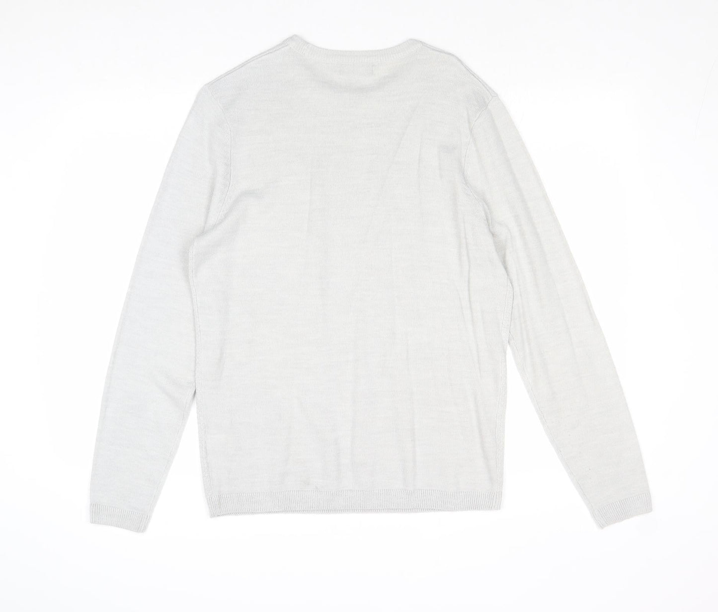 New Look Mens Grey Round Neck Acrylic Pullover Jumper Size M Long Sleeve