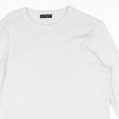 New Look Mens Grey Round Neck Acrylic Pullover Jumper Size M Long Sleeve