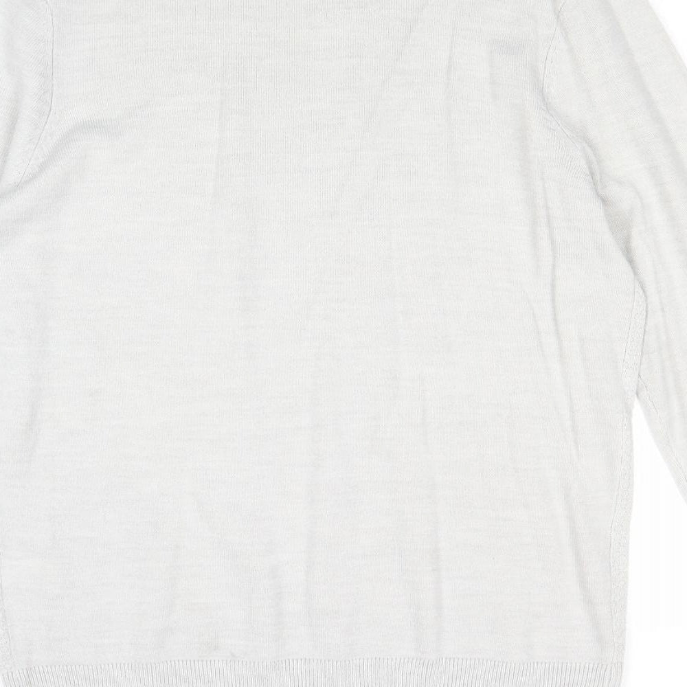 New Look Mens Grey Round Neck Acrylic Pullover Jumper Size M Long Sleeve