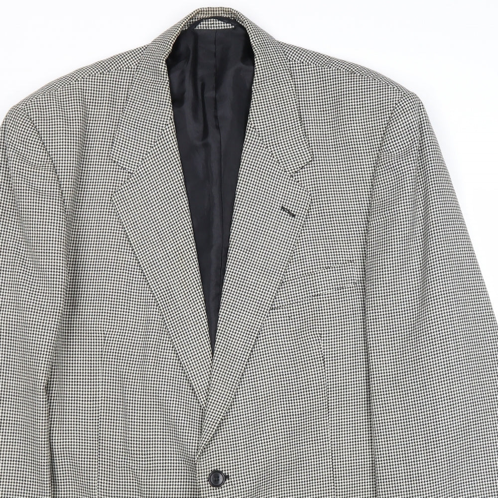 Avenue Mens Grey Geometric Polyester Jacket Blazer Size 44 Regular