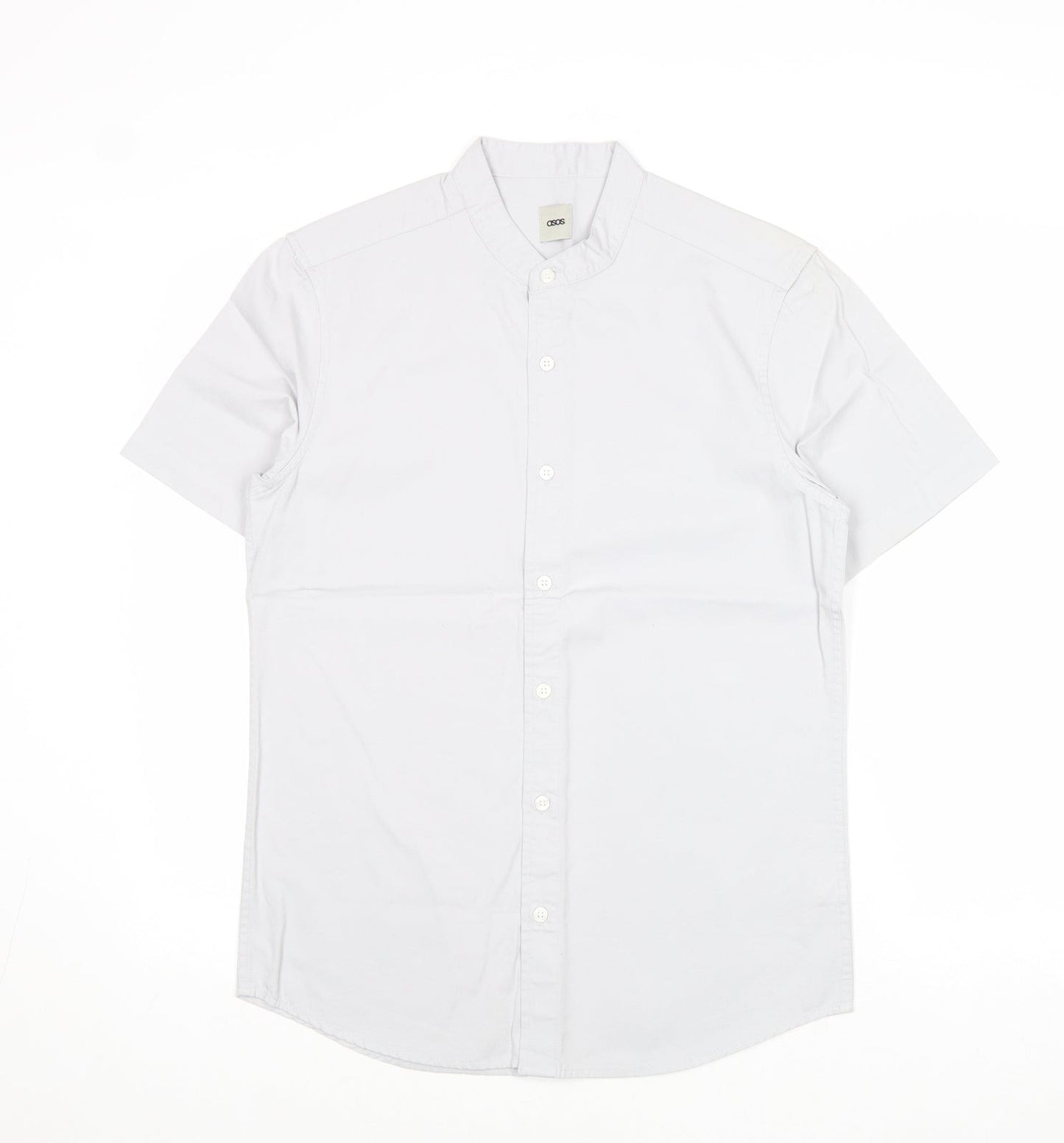 ASOS Mens Grey Cotton Button-Up Size S Round Neck Button