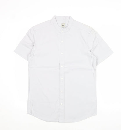 ASOS Mens Grey Cotton Button-Up Size S Round Neck Button