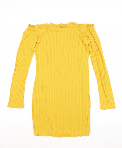 Preworn Womens Yellow Cotton Bodycon Size S Off the Shoulder Pullover