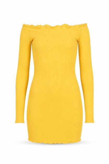 Preworn Womens Yellow Cotton Bodycon Size S Off the Shoulder Pullover
