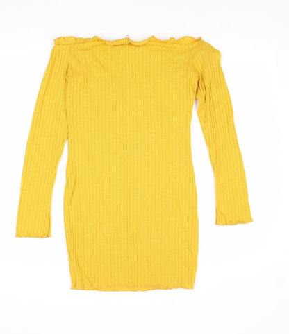 Preworn Womens Yellow Cotton Bodycon Size S Off the Shoulder Pullover