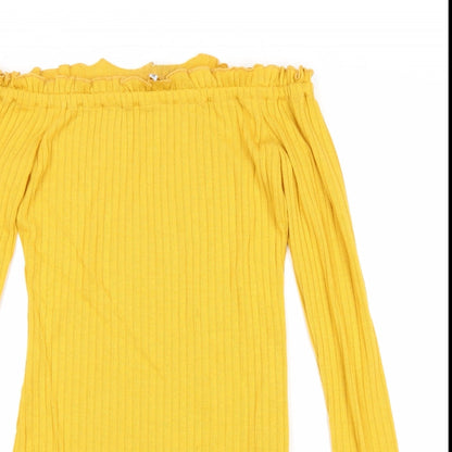 Preworn Womens Yellow Cotton Bodycon Size S Off the Shoulder Pullover