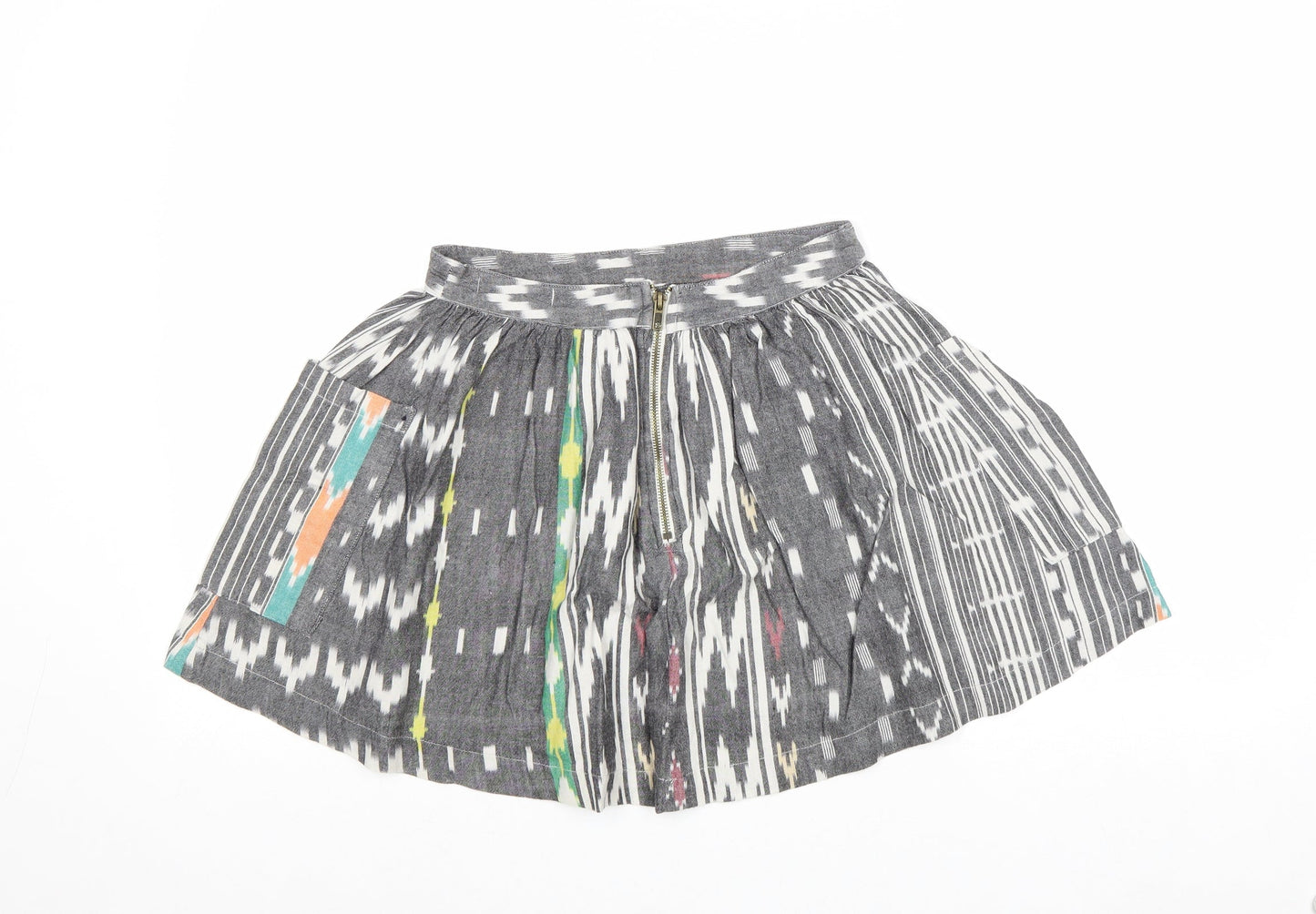 Atmosphere Womens Grey Geometric Cotton Skater Skirt Size 8 Zip