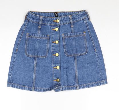 Divided by H&M Womens Blue Cotton A-Line Skirt Size 8 Button