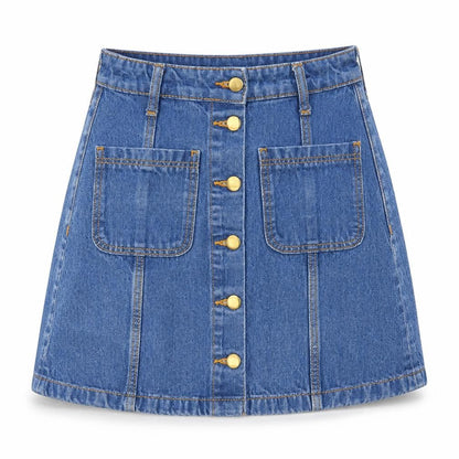 Divided by H&M Womens Blue Cotton A-Line Skirt Size 8 Button