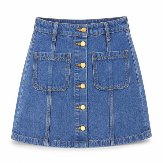 Divided by H&M Womens Blue Cotton A-Line Skirt Size 8 Button