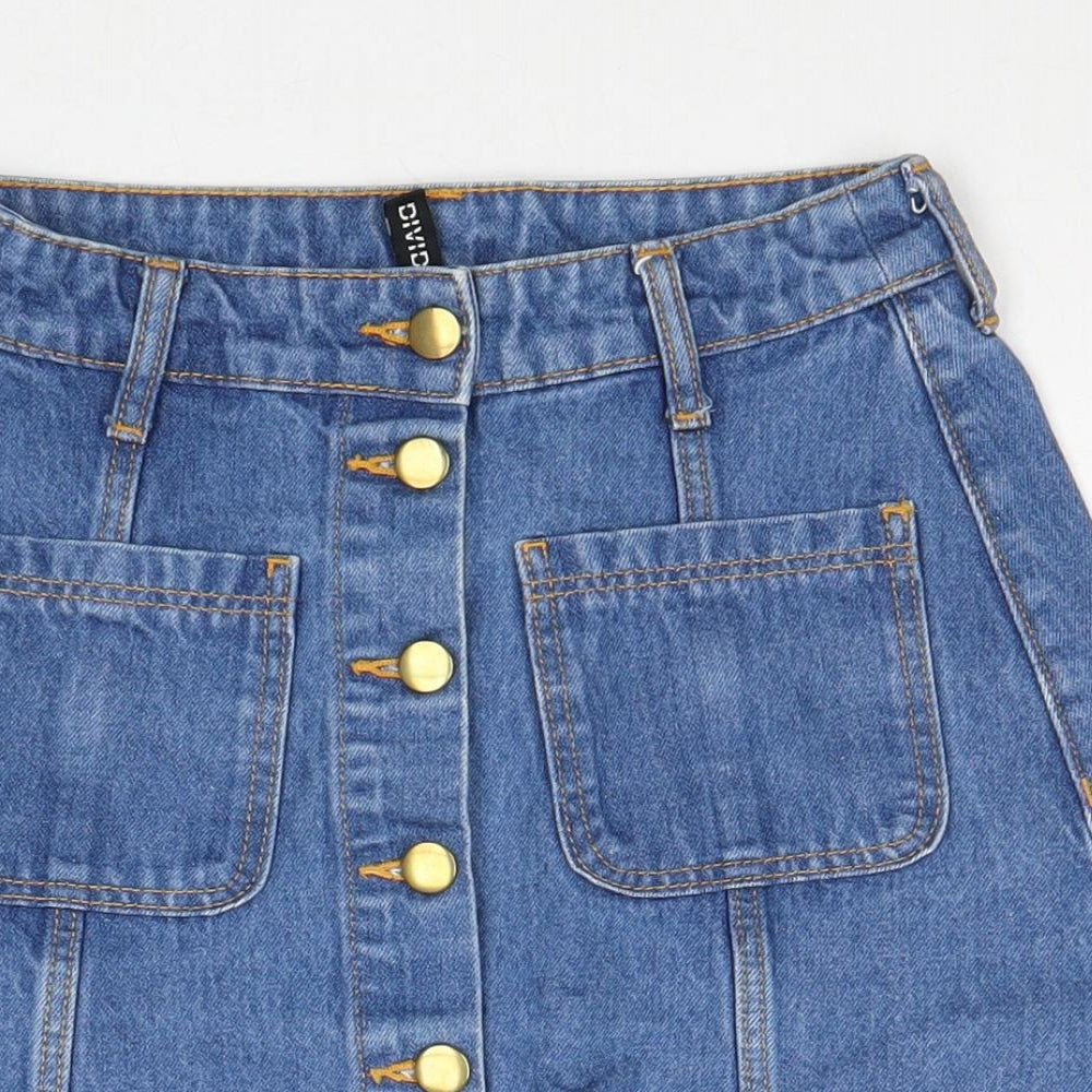 Divided by H&M Womens Blue Cotton A-Line Skirt Size 8 Button
