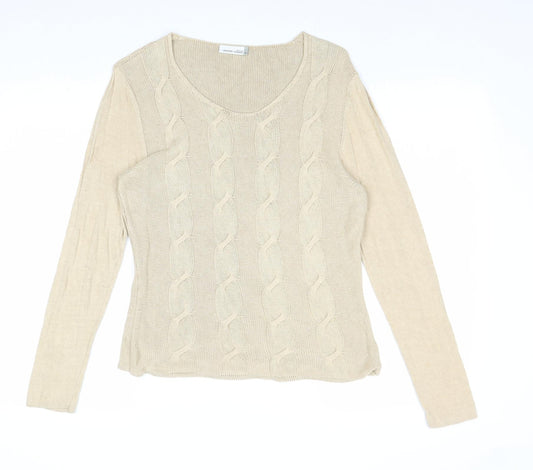 Country Casuals Womens Beige Scoop Neck Acrylic Pullover Jumper Size L