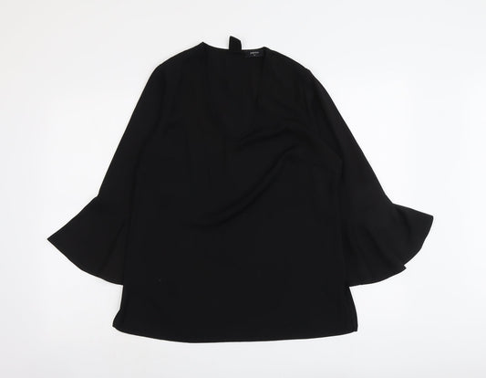 Papaya Womens Black Polyester Basic Blouse Size 10 Round Neck