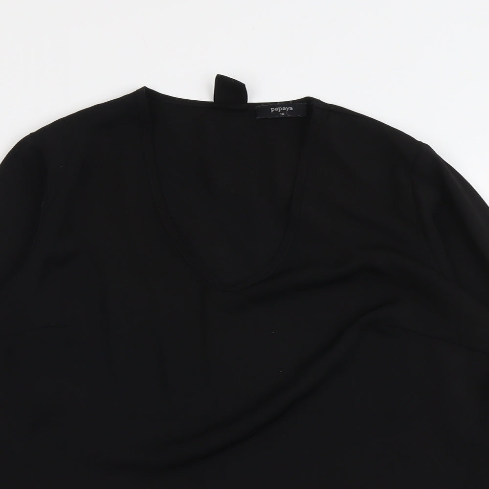Papaya Womens Black Polyester Basic Blouse Size 10 Round Neck