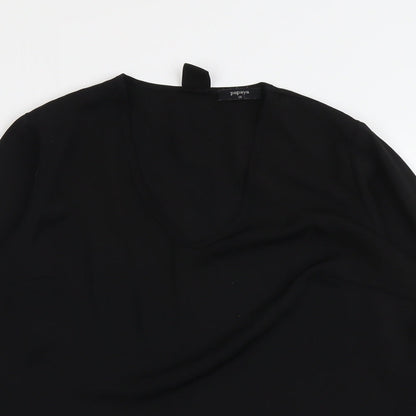 Papaya Womens Black Polyester Basic Blouse Size 10 Round Neck