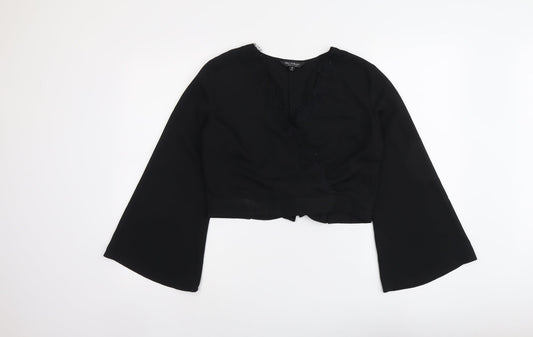 Miss Selfridge Womens Black Polyester Basic Blouse Size 10 V-Neck