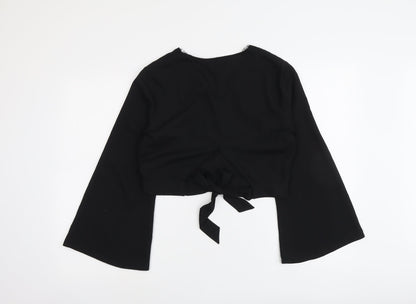 Miss Selfridge Womens Black Polyester Basic Blouse Size 10 V-Neck