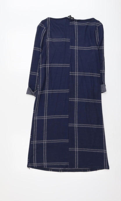 Atmosphere Womens Blue Check Polyester A-Line Size 6 Boat Neck Pullover