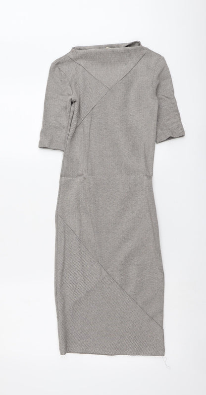 H&M Womens Grey Viscose A-Line Size 6 Boat Neck Pullover