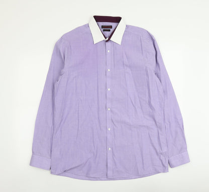 Red Herring Mens Purple Polyester Button-Up Size 16.5 Collared Button