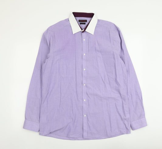 Red Herring Mens Purple Polyester Button-Up Size 16.5 Collared Button