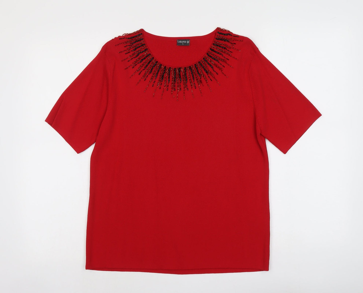 Laura G Womens Red Round Neck Viscose Pullover Jumper Size L