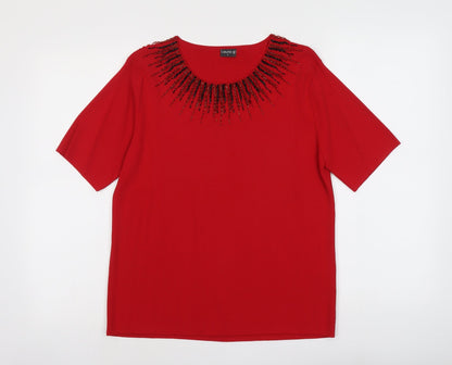 Laura G Womens Red Round Neck Viscose Pullover Jumper Size L