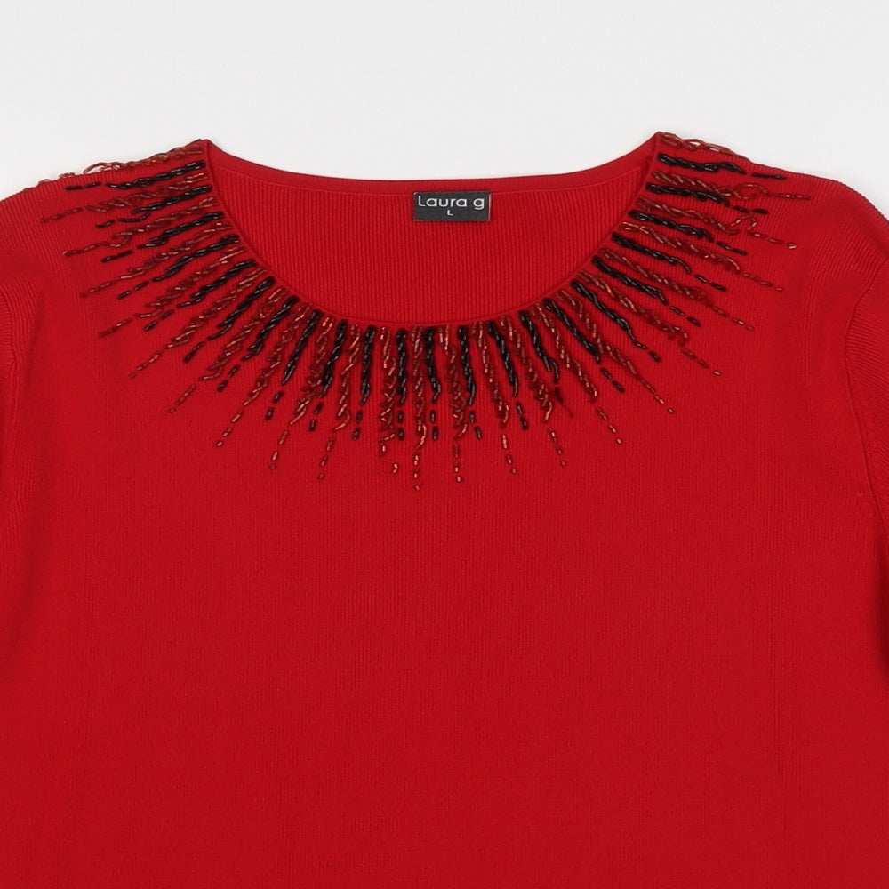 Laura G Womens Red Round Neck Viscose Pullover Jumper Size L