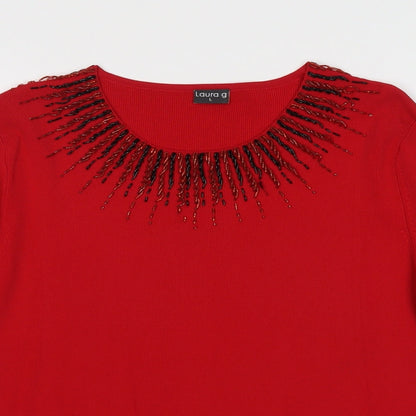 Laura G Womens Red Round Neck Viscose Pullover Jumper Size L
